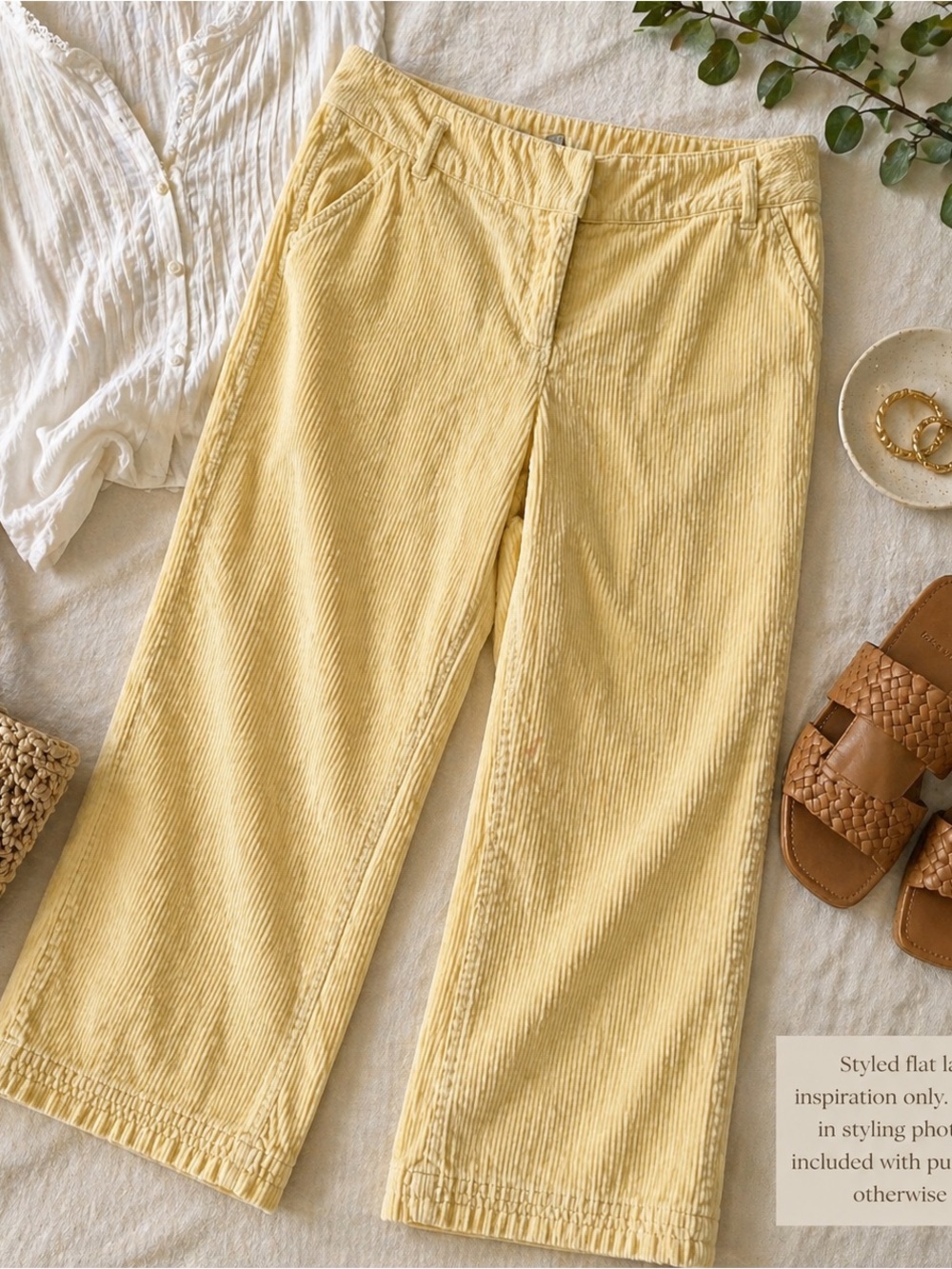 Odille Anthropologie Corduroy Cropped Pants Light Yellow High Rise 6